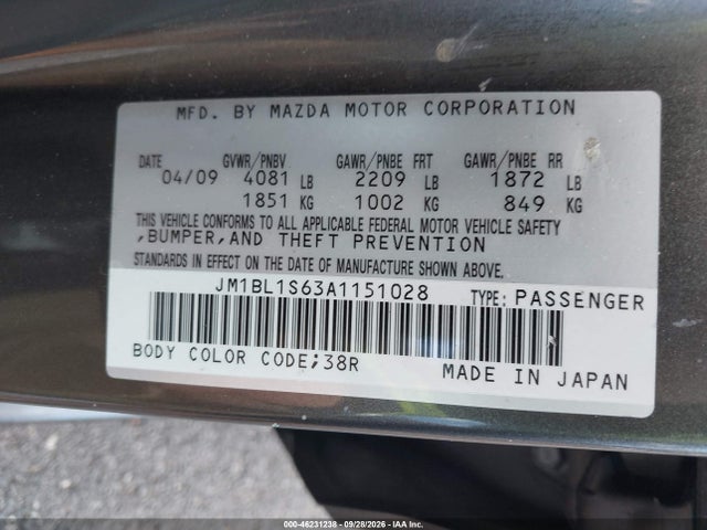 Aukcja sprzedaży 2010 Mazda Mazda3 S Sport, vin: JM1BL1S63A1151028, numer aukcji: 46231238