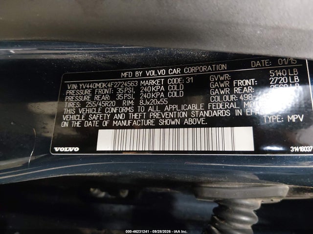 Aukcja sprzedaży 2015 Volvo Xc60 T5 Premier, vin: YV440MDK4F2724563, numer aukcji: 46231241