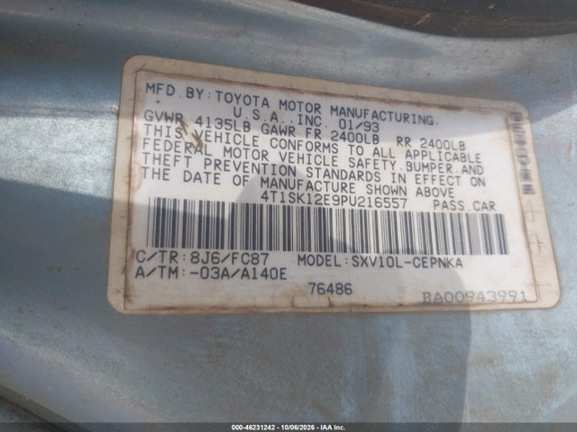 Продаж на аукціоні авто 1993 Toyota Camry Le, vin: 4T1SK12E9PU216557, номер лоту: 46231242