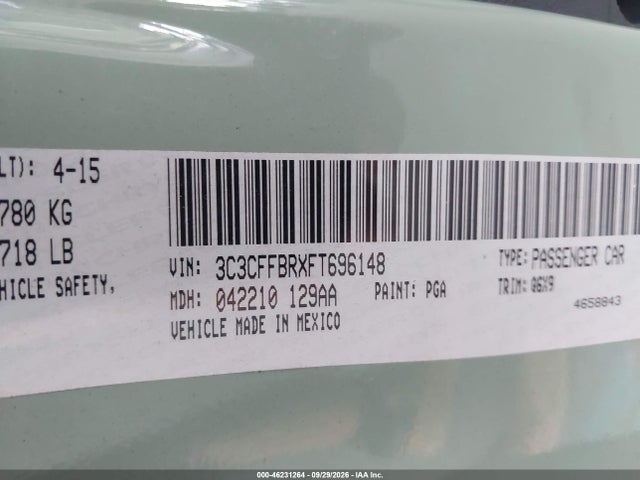 2015 Fiat 500 Sport მანქანა იყიდება აუქციონზე, vin: 3C3CFFBRXFT696148, აუქციონის ნომერი: 46231264