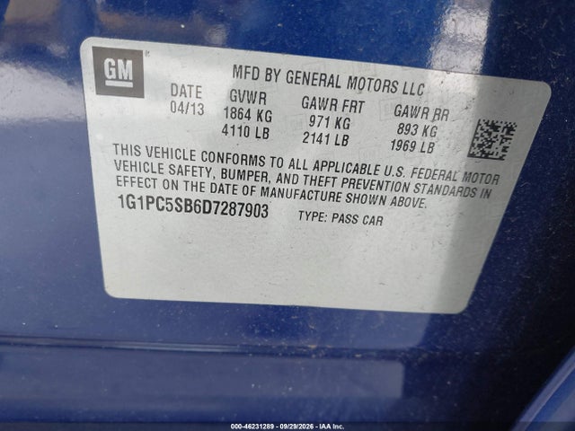 Продажа на аукционе авто 2013 Chevrolet Cruze 1lt Auto, vin: 1G1PC5SB6D7287903, номер лота: 46231289
