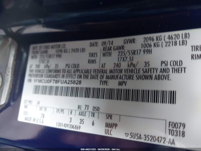 Ford ESCAPE S 2015 1FMCU0F78FUA25828 Image 9