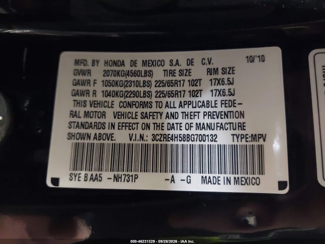 Aukcja sprzedaży 2011 Honda Cr-v Ex, vin: 3CZRE4H58BG700132, numer aukcji: 46231329