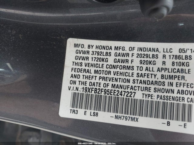 Продажа на аукционе авто 2014 Honda Civic Ex-l, vin: 19XFB2F95EE247227, номер лота: 46231345