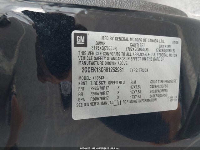 Продажа на аукционе авто 2008 Chevrolet Silverado 1500 Ls, vin: 2GCEK13C681252931, номер лота: 46231347