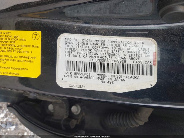 Продаж на аукціоні авто 2002 Lexus Ls 430, vin: JTHBN30F320069928, номер лоту: 46231349