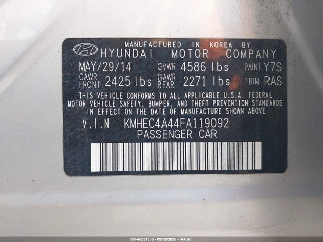 2015 Hyundai Sonata Hybrid Limited მანქანა იყიდება აუქციონზე, vin: KMHEC4A44FA119092, აუქციონის ნომერი: 46231356