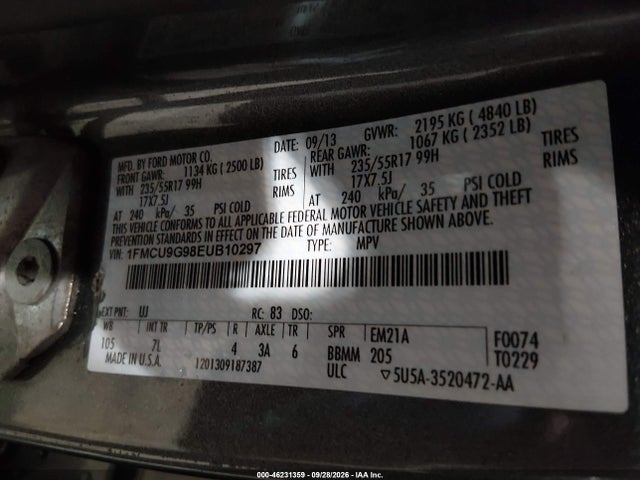 46231359 :رقم المزاد ، 1FMCU9G98EUB10297 vin ، 2014 Ford Escape Se مزاد بيع