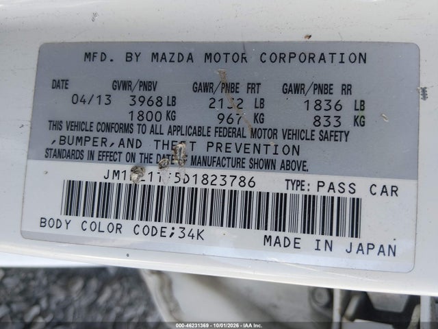Aukcja sprzedaży 2013 Mazda Mazda3 I Sv, vin: JM1BL1TF5D1823786, numer aukcji: 46231369