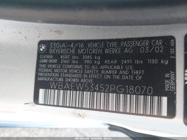 46231396 :رقم المزاد ، WBAEW53452PG18070 vin ، 2002 Bmw 330xi مزاد بيع