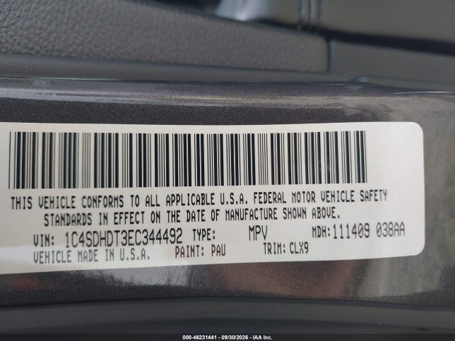 46231441 :رقم المزاد ، 1C4SDHDT3EC344492 vin ، 2014 Dodge Durango Limited مزاد بيع