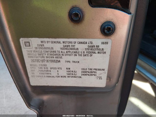 46231453 :رقم المزاد ، 2GTEC19T1X1566294 vin ، 1999 Gmc Sierra 1500 Sle مزاد بيع