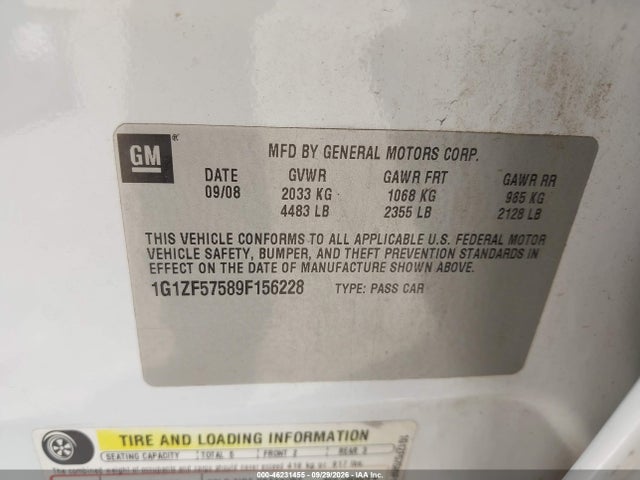 Aukcja sprzedaży 2009 Chevrolet Malibu Hybrid, vin: 1G1ZF57589F156228, numer aukcji: 46231455