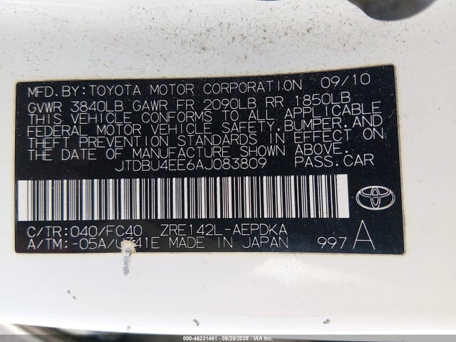 Продажа на аукционе авто 2010 Toyota Corolla Le, vin: JTDBU4EE6AJ083809, номер лота: 46231461