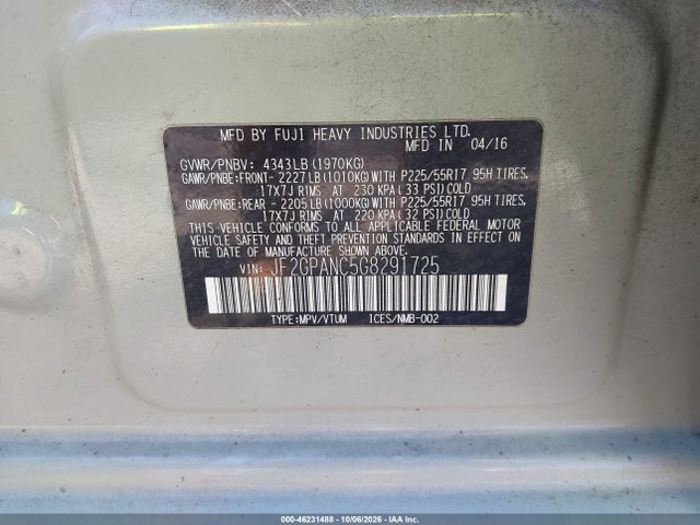 Продажа на аукционе авто 2016 Subaru Crosstrek 2.0i Limited, vin: JF2GPANC5G8291725, номер лота: 46231488