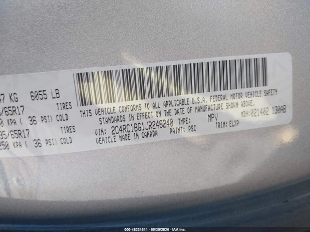 Aukcja sprzedaży 2018 Chrysler Pacifica Touring L, vin: 2C4RC1BG1JR246240, numer aukcji: 46231511