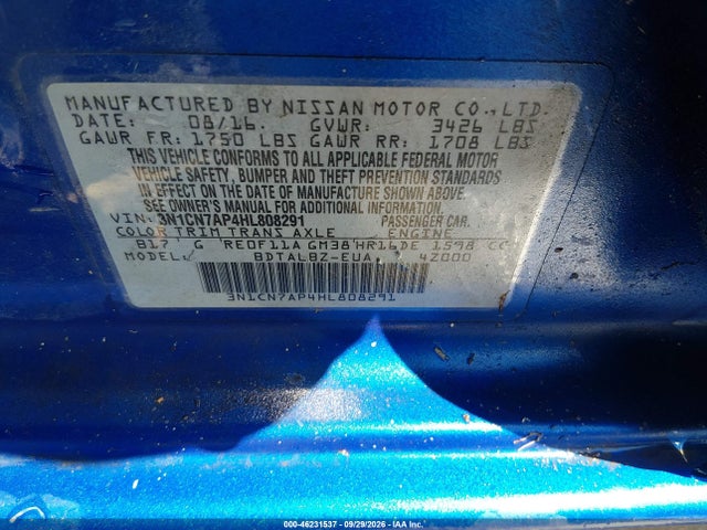 3N1CN7AP4HL808291 Nissan Versa
