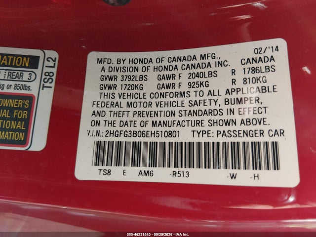 Honda Civic Ex-l 2014 2HGFG3B06EH510801 Image 9