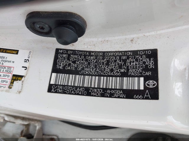 46231573 :رقم المزاد ، JTDKN3DU7A0244366 vin ، 2010 Toyota Prius Iv مزاد بيع