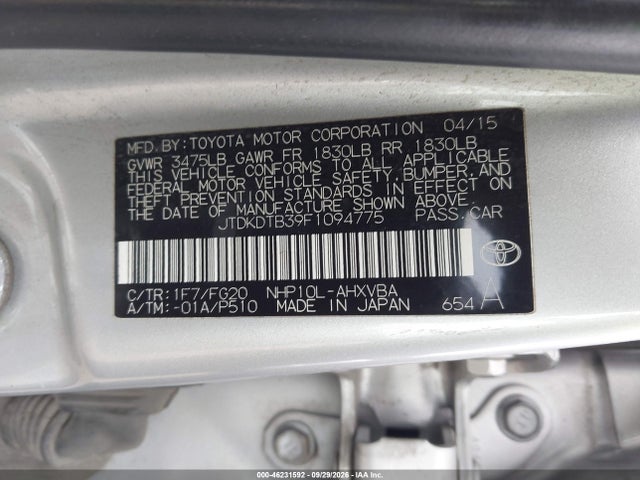 Toyota Prius C Two 2015 JTDKDTB39F1094775 Image 9
