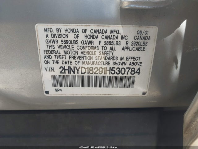 Продаж на аукціоні авто 2001 Acura Mdx 3.5l, vin: 2HNYD18291H530784, номер лоту: 46231599