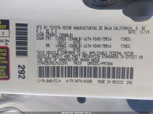 3TMAZ5CN5LM121591 Toyota Tacoma Sr5 V6