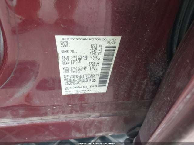 Продаж на аукціоні авто 2010 Nissan Armada Se, vin: 5N1BA0ND1AN611043, номер лоту: 46231623