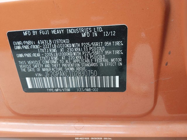 Продажа на аукционе авто 2013 Subaru Xv Crosstrek 2.0i Limited, vin: JF2GPAKC1D2830750, номер лота: 46231635