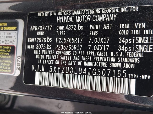Продажа на аукционе авто 2018 Hyundai Santa Fe Sport 2.4l, vin: 5XYZU3LB4JG507165, номер лота: 46231652