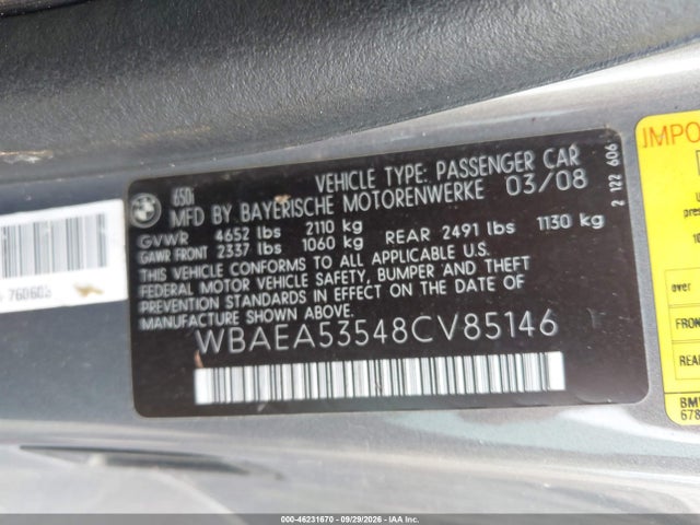 Aukcja sprzedaży 2008 Bmw 650i, vin: WBAEA53548CV85146, numer aukcji: 46231670
