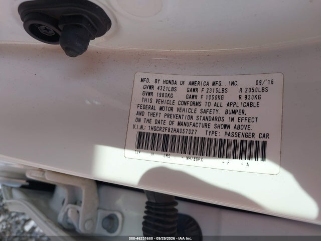 46231680 :رقم المزاد ، 1HGCR2F82HA057027 vin ، 2017 Honda Accord Ex-l مزاد بيع