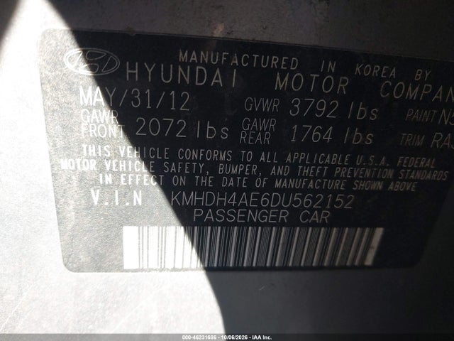 Продажа на аукционе авто 2013 Hyundai Elantra Limited, vin: KMHDH4AE6DU562152, номер лота: 46231686