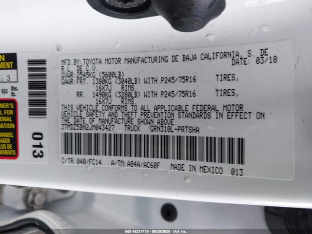 Aukcja sprzedaży 2018 Toyota Tacoma Sr5 V6, vin: 3TMDZ5BN2JM043427, numer aukcji: 46231795