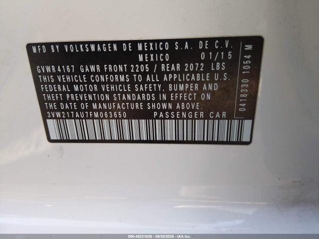Aukcja sprzedaży 2015 Volkswagen Golf, vin: 3VW217AU7FM063650, numer aukcji: 46231826
