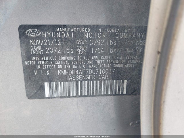 Aukcja sprzedaży 2013 Hyundai Elantra Limited, vin: KMHDH4AE7DU710017, numer aukcji: 46231829