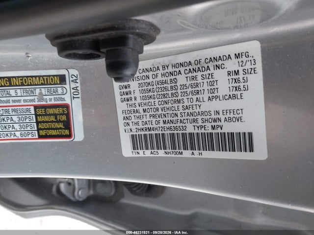 46231921 :رقم المزاد ، 2HKRM4H72EH636532 vin ، 2014 Honda Cr-v Ex-l مزاد بيع
