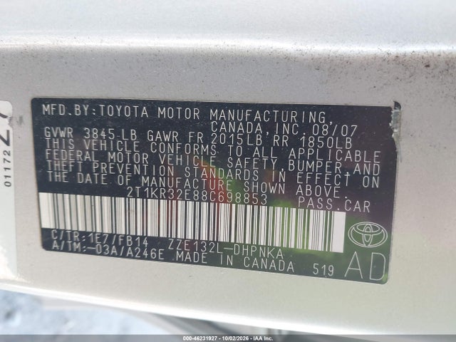 Продажа на аукционе авто 2008 Toyota Matrix Xr, vin: 2T1KR32E88C698853, номер лота: 46231927