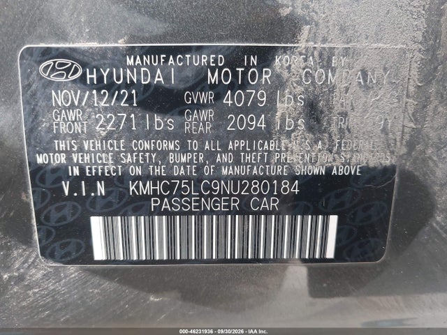 46231936 :رقم المزاد ، KMHC75LC9NU280184 vin ، 2022 Hyundai Ioniq Hybrid Se مزاد بيع
