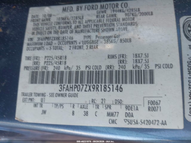 Продаж на аукціоні авто 2009 Ford Fusion Se, vin: 3FAHP07ZX9R185146, номер лоту: 46231976