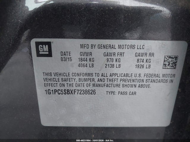 Продажа на аукционе авто 2015 Chevrolet Cruze 1lt Auto, vin: 1G1PC5SBXF7238626, номер лота: 46231984