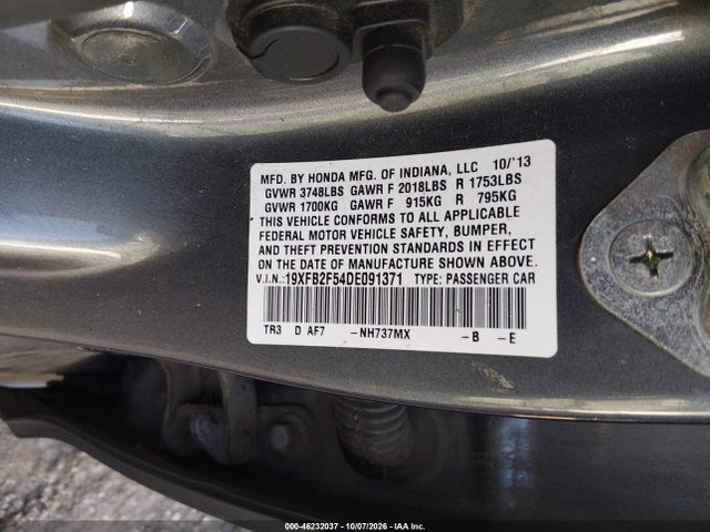 46232037 :رقم المزاد ، 19XFB2F54DE091371 vin ، 2013 Honda Civic Lx مزاد بيع