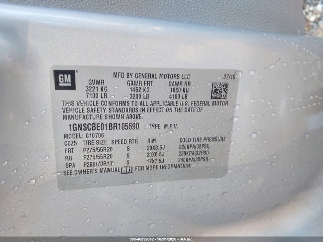 Aukcja sprzedaży 2011 Chevrolet Tahoe Lt, vin: 1GNSCBE01BR105690, numer aukcji: 46232042
