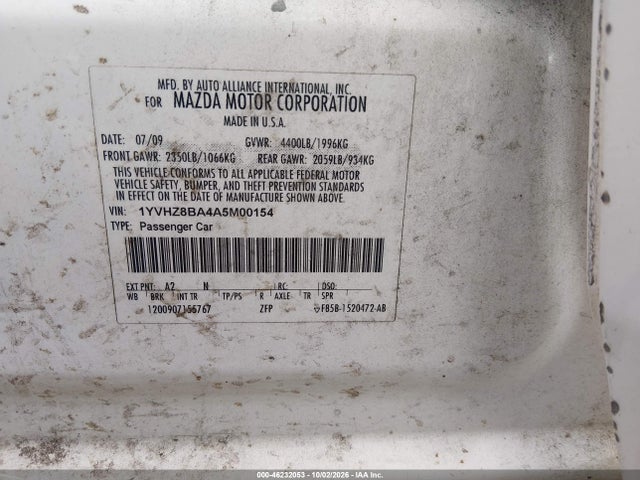 Продажа на аукционе авто 2010 Mazda Mazda6 I Sport, vin: 1YVHZ8BA4A5M00154, номер лота: 46232053