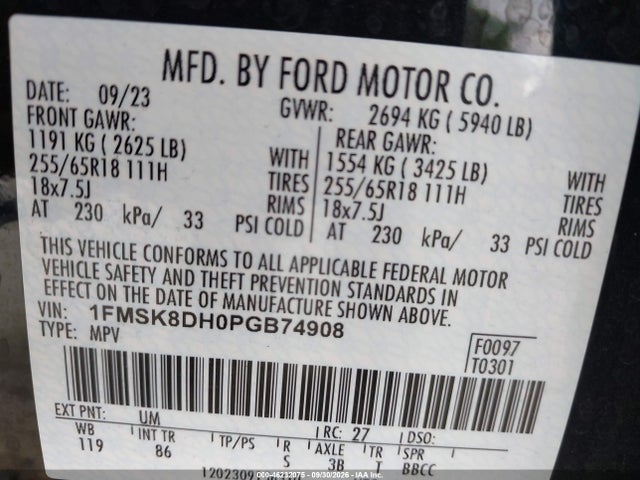 Aukcja sprzedaży 2023 Ford Explorer Xlt, vin: 1FMSK8DH0PGB74908, numer aukcji: 46232075