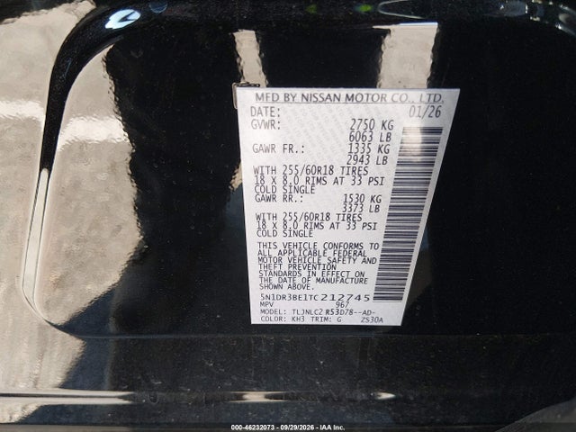 Aukcja sprzedaży 2026 Nissan Pathfinder Sv, vin: 5N1DR3BE1TC212745, numer aukcji: 46232073