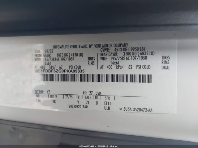Aukcja sprzedaży 2023 Ford Transit-350 Cab, vin: 1FDBF6ZG0PKA09835, numer aukcji: 46232088