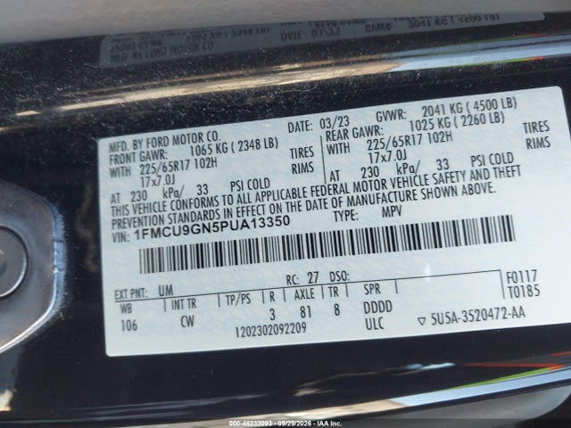 Aukcja sprzedaży 2023 Ford Escape Active, vin: 1FMCU9GN5PUA13350, numer aukcji: 46232093