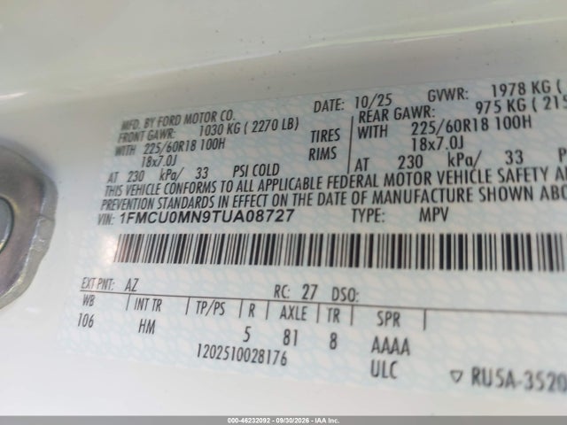 Продажа на аукционе авто 2026 Ford Escape St-line, vin: 1FMCU0MN9TUA08727, номер лота: 46232092