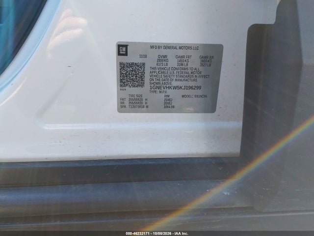 Продаж на аукціоні авто 2019 Chevrolet Traverse 3lt, vin: 1GNEVHKW5KJ196299, номер лоту: 46232171