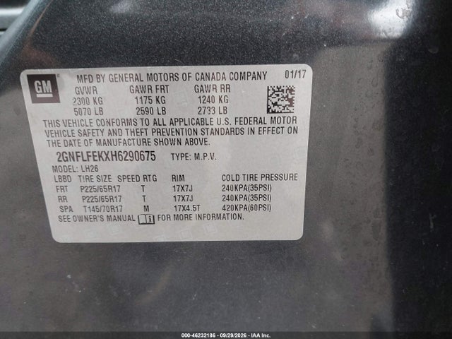Продаж на аукціоні авто 2017 Chevrolet Equinox Lt, vin: 2GNFLFEKXH6290675, номер лоту: 46232186